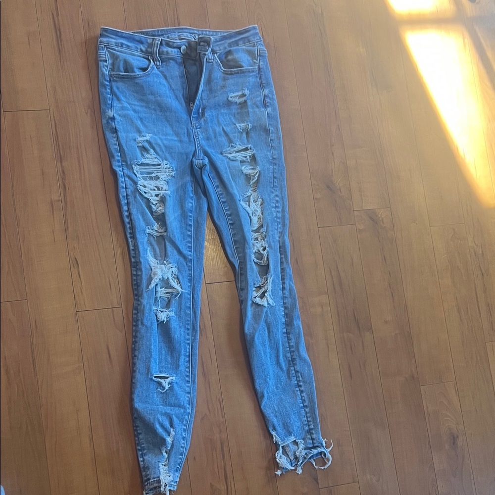 American Eagle Outfitters Light Blue Distressed Super High-Rise Jegging Jeans